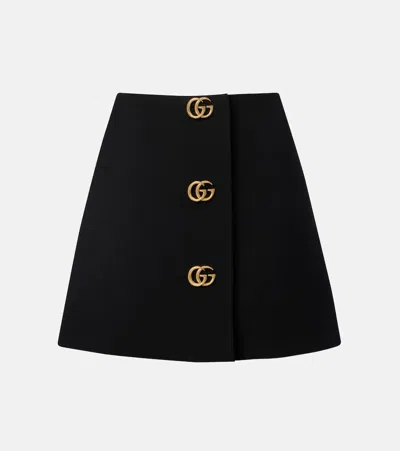 Gucci Women Wool Crepe Skirt With Double G Button In Black