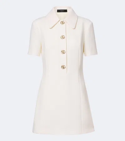 Gucci Double G Wool Crepe Polo Dress In White