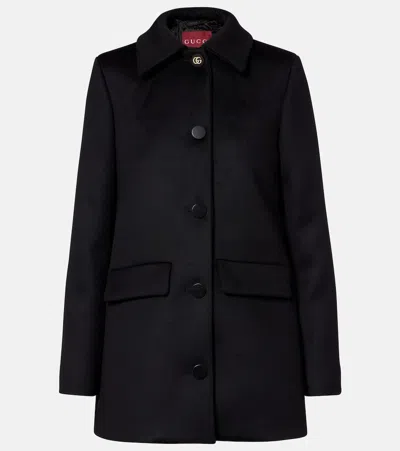 Gucci Double G Wool Peacoat In Black