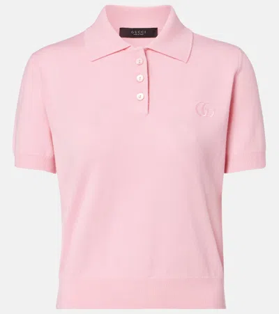 Gucci Double G Wool Polo Shirt In Pink