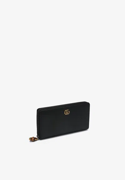 Gucci Double G Zip-around Leather Wallet In Black
