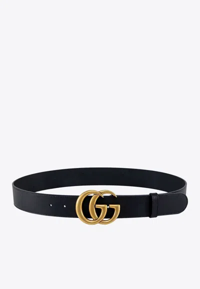 Gucci Double Gg Iconic Leather Belt In Black