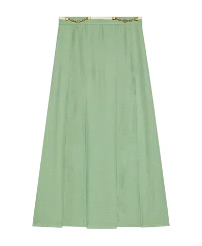 Gucci Double Gg Pleated Skirt In Green