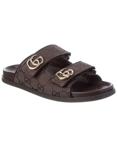 Gucci Double Gg Supreme Canvas & Leather Sandal In Brown