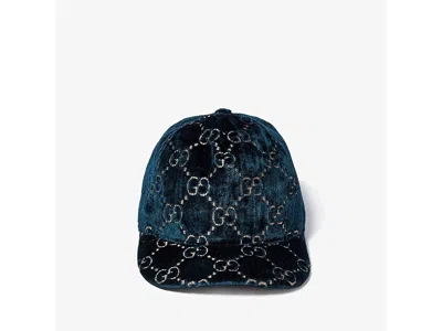 Gucci Double Gg Velvet Hat (little Kids/big Kids) Caps Sapphire/blue: Sm