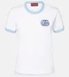 Gucci Embroidered Cotton Jersey T-shirt In White/blue/mix