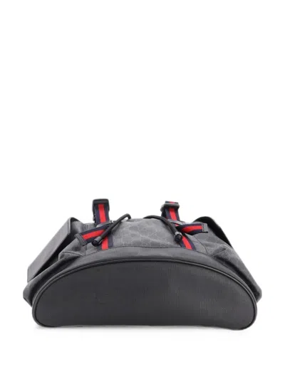 Pre-owned Gucci Double Pocket Buckle Gg Coated Canvas Large Backpack In Black