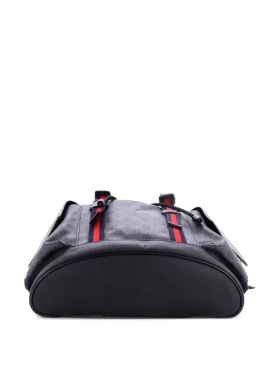 Pre-owned Gucci Double Pocket Buckle Gg Coated Canvas Large Backpack In Black