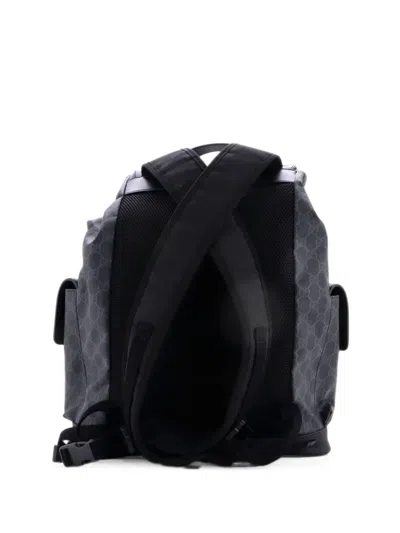 Pre-owned Gucci Double Pocket Buckle Gg Coated Canvas Large Backpack In Black