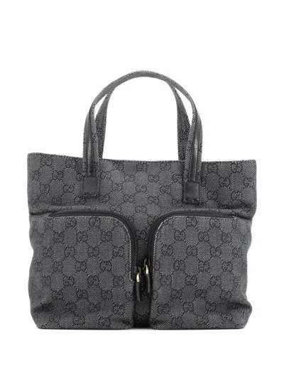 Pre-owned Gucci Double Pocket Gg Canvas Small Tote Bag In Black