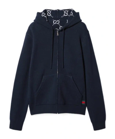 Gucci Reversible Wool Jacket Gg Pattern In Blue