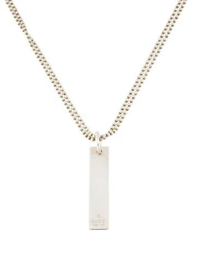 Pre-owned Gucci Double Strand Bar Tag Pendant Necklace, 20" In Multi