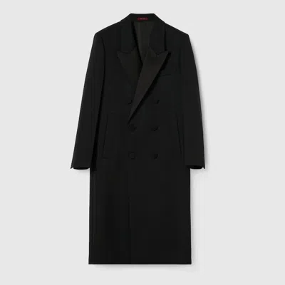 Gucci Double Wool And Satin Coat In Black