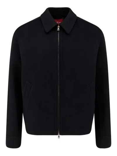 Gucci Men Black Jacket With Classic Collar And Web Motif On The Waist In Cotton Man