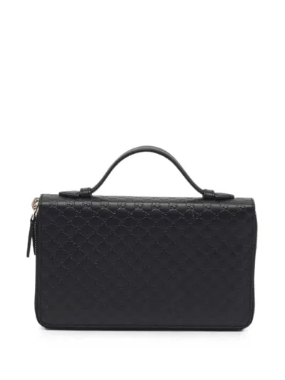 Pre-owned Gucci Double Zip Ssima Clutch Bag In Black