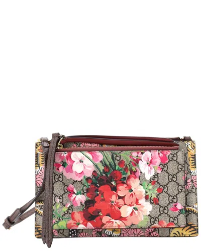 Gucci Double Zip Pouch Crossbody Bag Blooms And Bengal Print Gg Coated Canvas  Small (authentic Pre-
