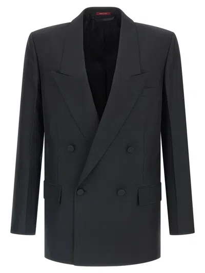 Gucci Double-breasted Technical Panama Blazer In Black