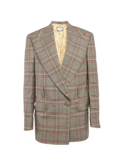 Pre-owned Gucci Double-breasted Check Blazer In Gray