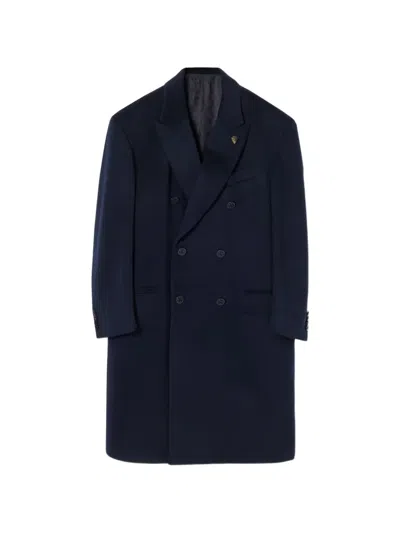 Gucci Long Double Breasted Coat Notch Lapel In Blue