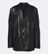 Gucci Leather Oversized Double-breasted Blazer In Black