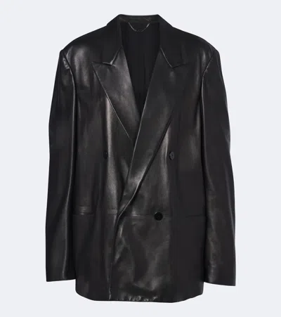 Gucci Leather Oversized Double-breasted Blazer In Black