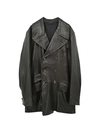 Pre-owned Gucci Double-breasted Leather Jacket In Black