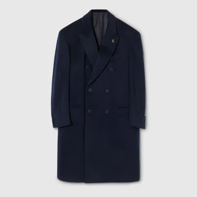 Gucci Double-breasted Light Cashmere Coat In Blue