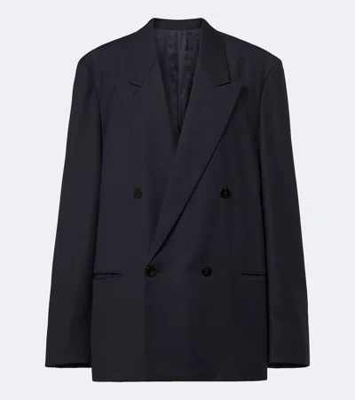 Gucci Double-breasted Oversized Wool Blazer In Blue