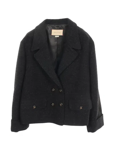 Pre-owned Gucci Double-breasted Tweed Jacket In Black