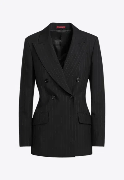 Gucci Double-breasted Wool Pinstripe Jacket In Black