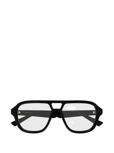 Gucci Double-bridge Pilot-frame Glasses In Black