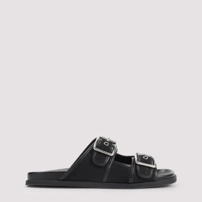 Gucci Double-buckle Leather Sandals In Black