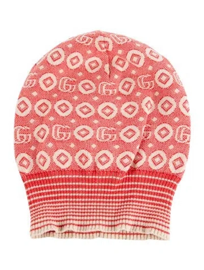 Pre-owned Gucci Double-g Logo Knit Beanie In Red