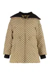 Gucci Down Jacket In Gg Fabric In Brown