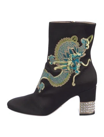 Pre-owned Gucci Dragon Accent Satin Boots In Multi