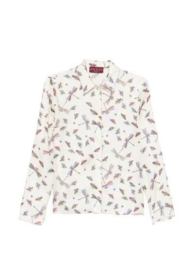 Gucci Dragonfly-print Shirt In Orange