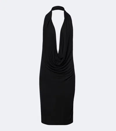 Gucci Draped Halterneck Crêpe Jersey Minidress In Black