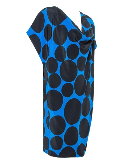 Pre-owned Gucci Draped Polka Dot-print Dress In Blue