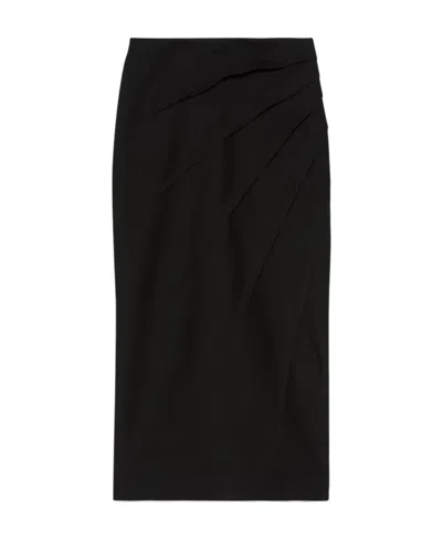 Gucci Draped Wool Midi Skirt In Black