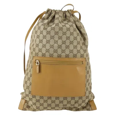 Pre-owned Gucci Drawstring Backpack Gg Canvas Beige Canvas Backpack Bag () In Sand