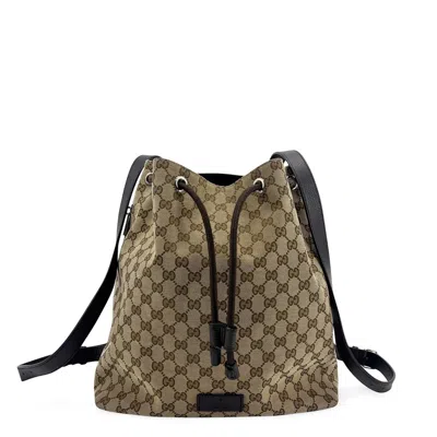 Pre-owned Gucci Drawstring Gg Canvas Black Canvas Backpack Bag ()