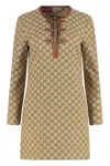 Gucci Beige Crewneck Mini Dress With Horsebit On The Front In Gg Canvas Woman