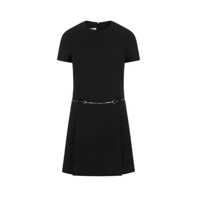 Gucci Belted Mini Dress In Wool And Silk In Black