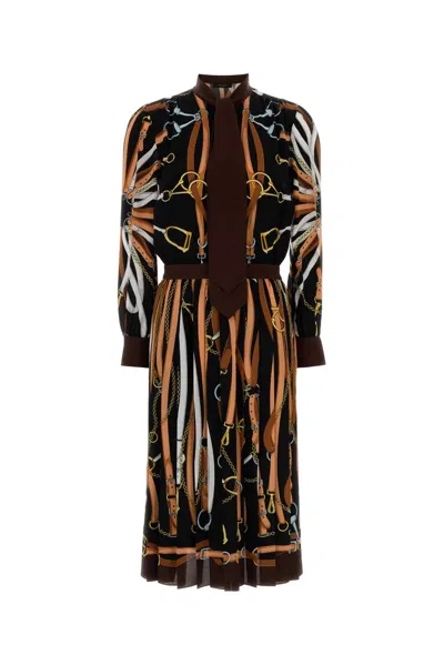 Gucci Equestrian-print Silk Dress In Multi