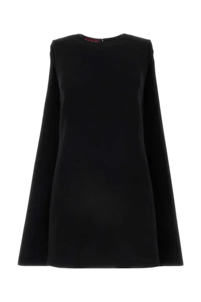 Gucci Wool Crew Neck Mini Dress With Long Sleeves In Black