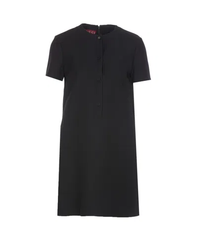 Gucci Front Buttoned Mini Dress With Back Slit In Black