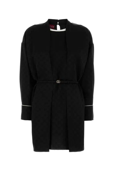 Gucci Crepe Dress With Belted Waist And Long Sleeves In Black