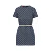 Gucci Fitted Blue Cotton Dress With Contrast Belt In Blue
