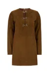 Gucci Brown Dress With Front Horsebit Details And All-over Gg Motif In Suede Woman In Brown
