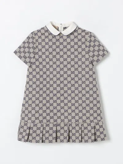 Gucci Gg Logo Cotton Blend Canvas Dress In Oatmilk/blue